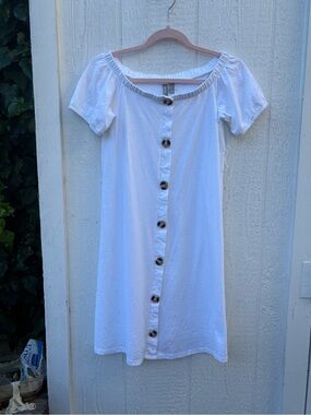 ASOS White Button-Front Off-Shoulder Casual Dress